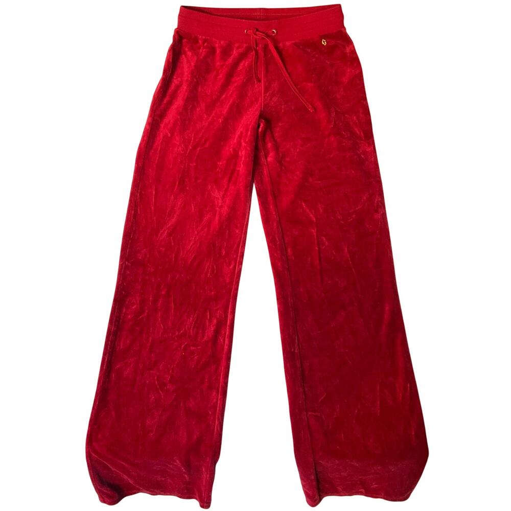 GUESS Women Casual Pants size XS Scarlet Red Velvet Long Wide Leg Stretchy